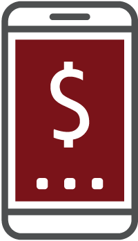Phone Icon with red screen and Dollar sign on screen - icon for mobile banking