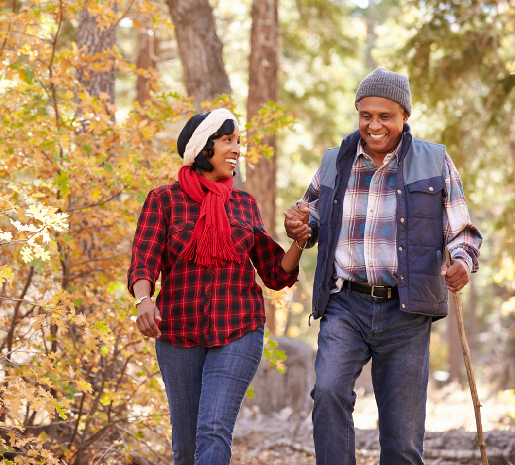 couple taking a hike in cold weather